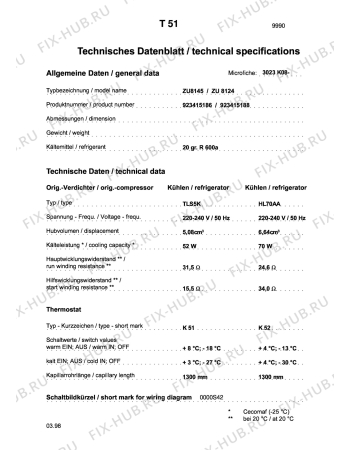 Взрыв-схема холодильника Unknown ZU 8145 - Схема узла Technical features